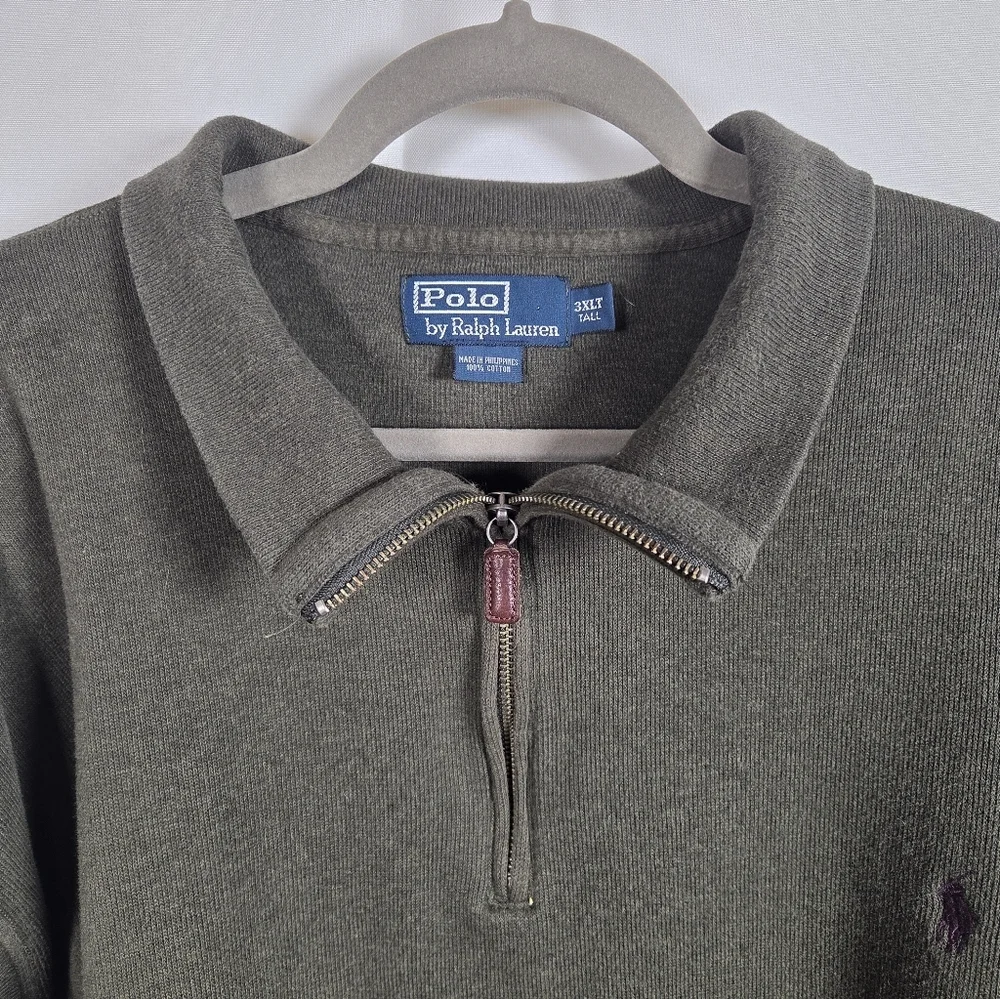 Polo By Ralph Lauren Quarter Zip Long Sleeve Sweater 3XLT Green W/ Pony Logo